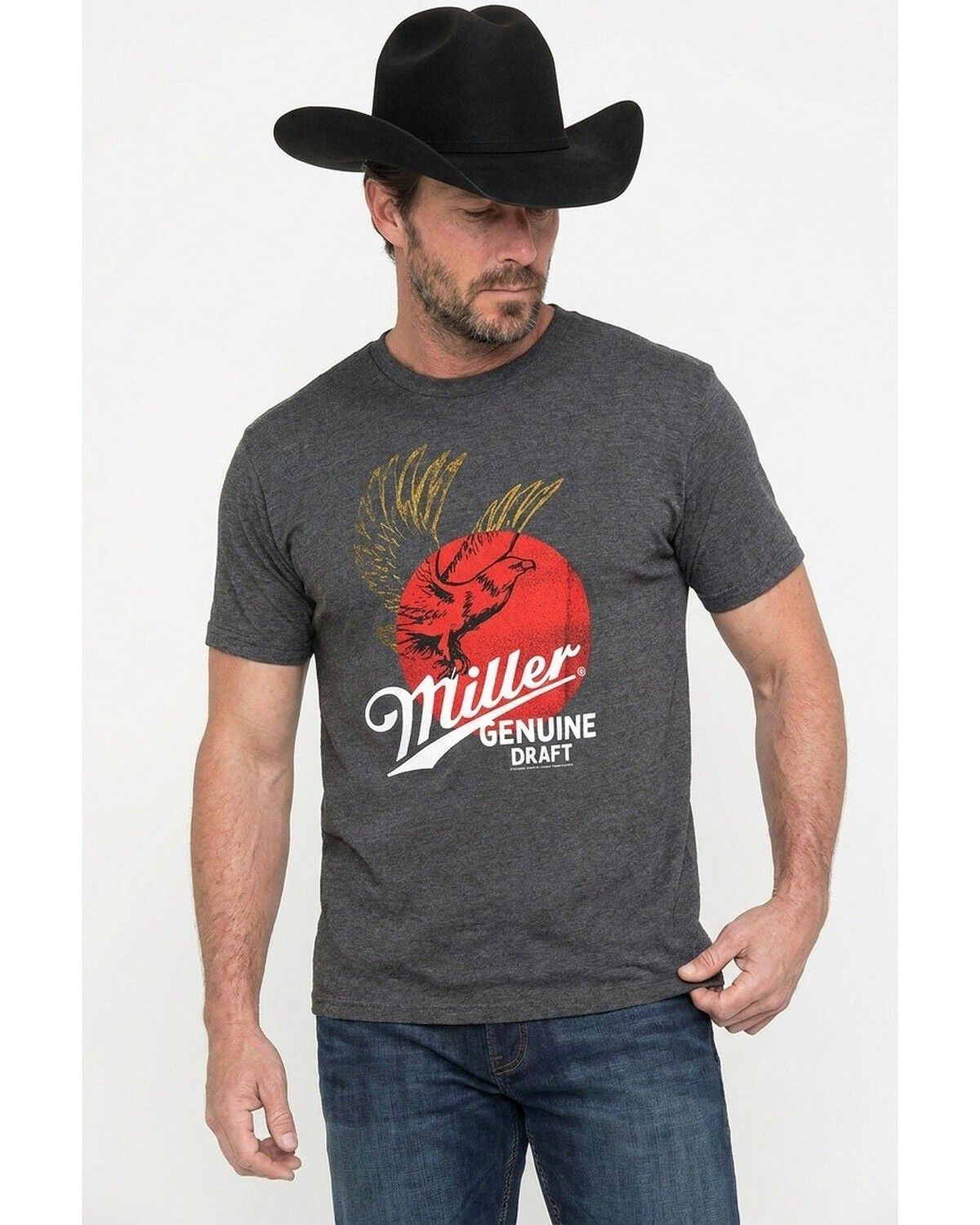 Image #1 - Miller Men's Genuine Draft Logo Short Sleeve Graphic T-Shirt, Charcoal, hi-res