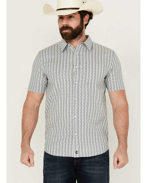 Cody James Men's Falling Diamond Striped Short Sleeve Button-Down Stretch Western Shirt - Big , Light Blue, hi-res
