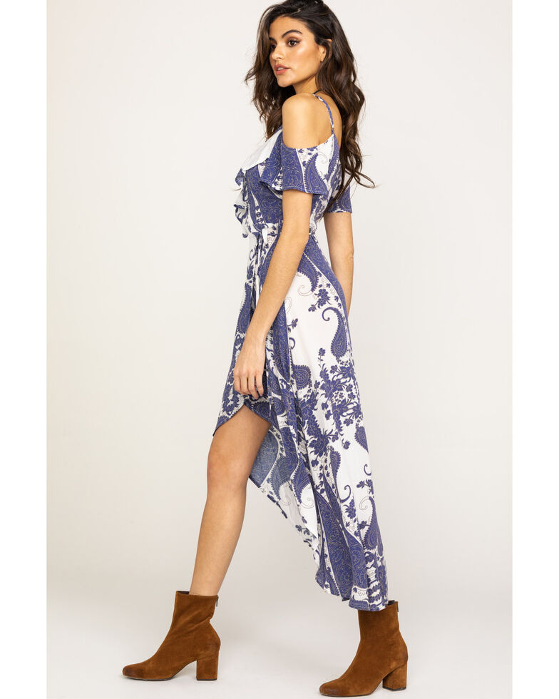 Shyanne Women S Navy Ikat Cold Shoulder Maxi Dress Boot Barn