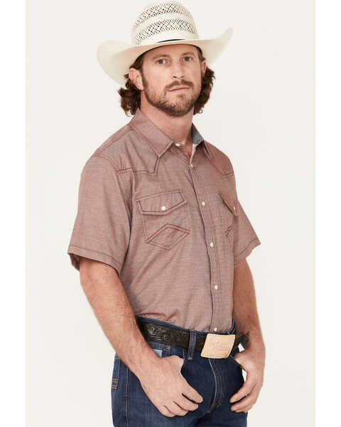 Image #2 - Cody James Men's Flock Solid Pearl Snap Western Shirt , Burgundy, hi-res