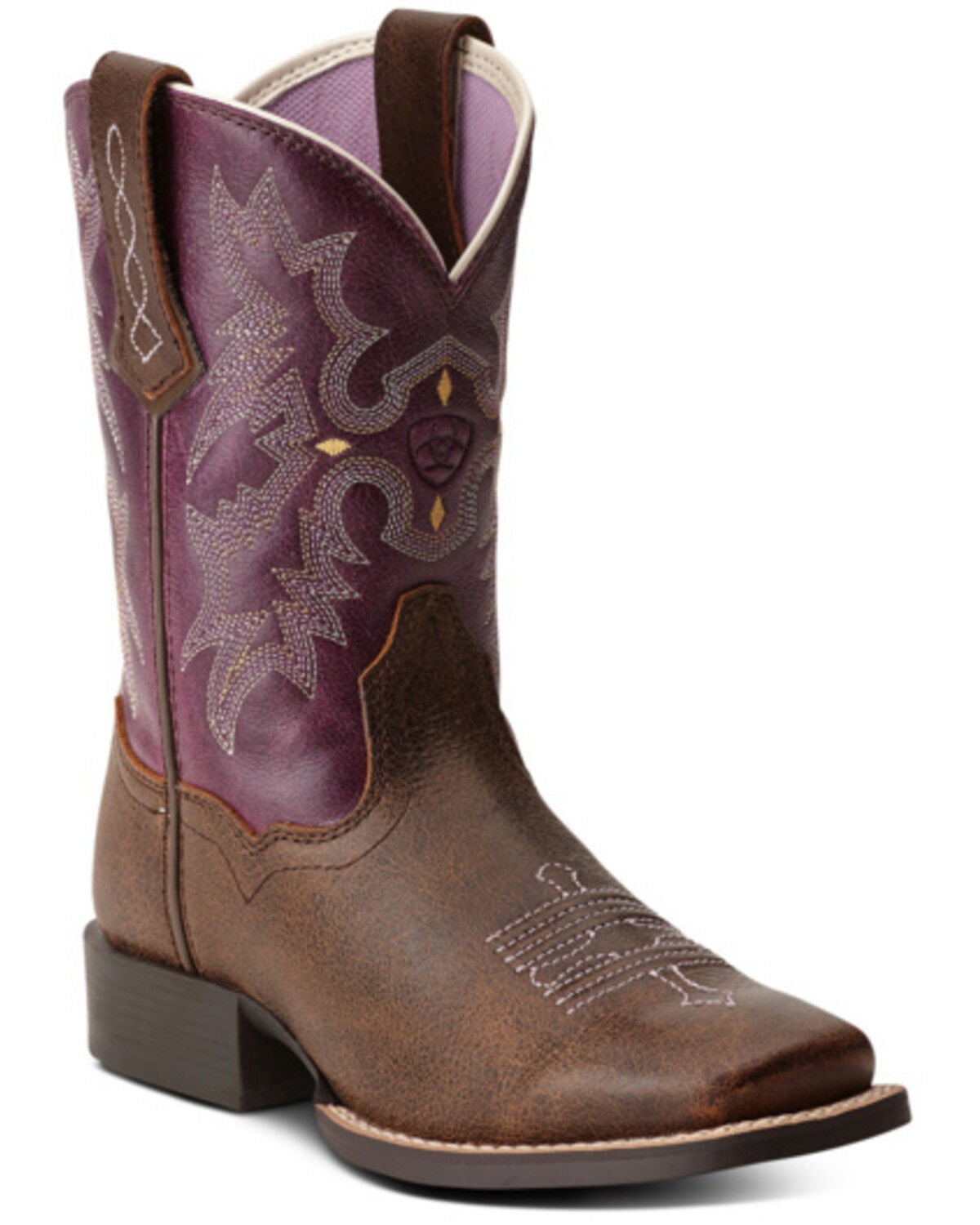 Ariat Girls' Tombstone Western Boots - Broad Square Toe, Brown, hi-res