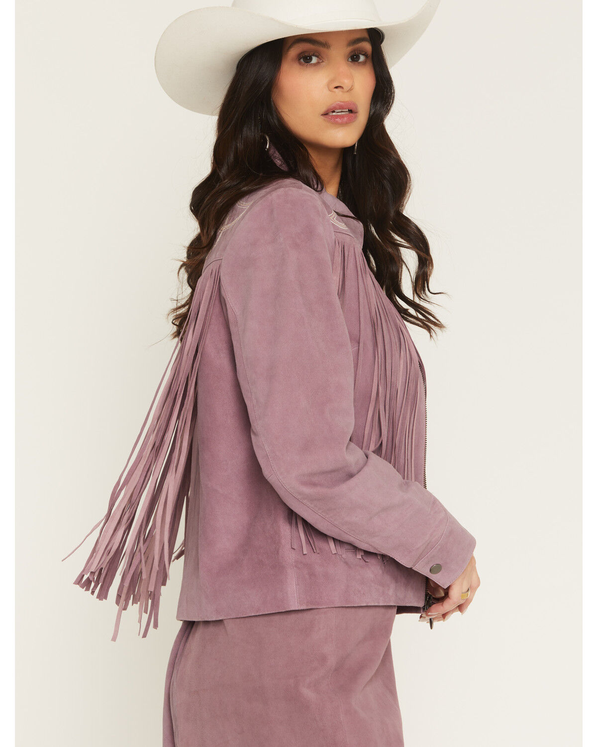 Image #2 - Idyllwind Women's Brook Embroidered Fringe Suede Jacket, Orchid, hi-res