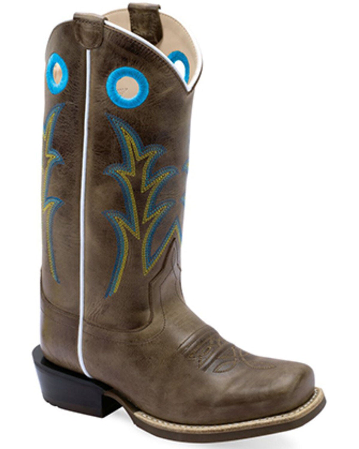 Old West Boys' Hand Corded Western Boots - Square Toe, Lt Brown, hi-res