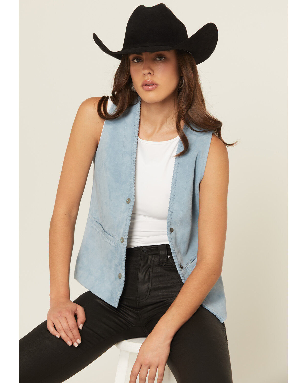 Image #1 - Idyllwind Women's Mavert Suede Fringe Vest, Light Blue, hi-res