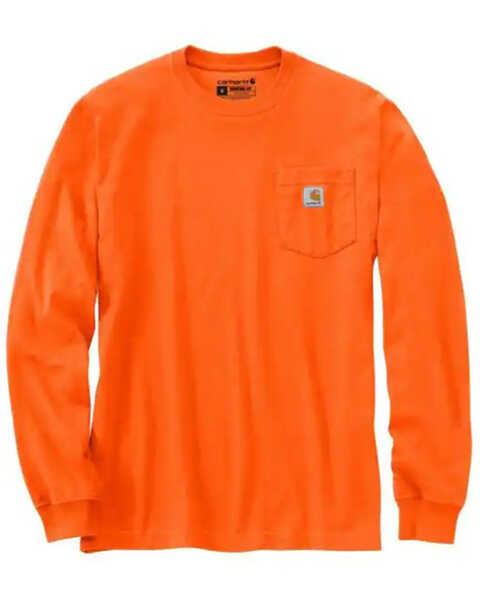 Carhartt Men's Loose Fit Heavyweight Long Sleeve Logo Pocket Work T-Shirt, Bright Orange, hi-res