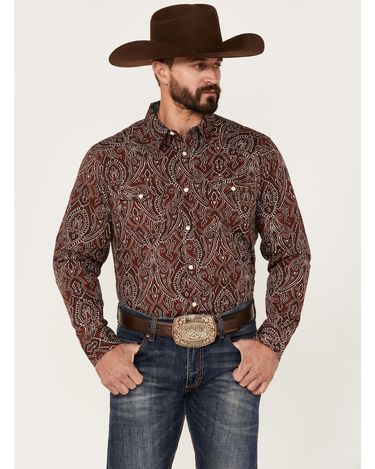 Image #1 - Cody James Men's Conquistador Paisley Print Long Sleeve Snap Western Shirt, , hi-res