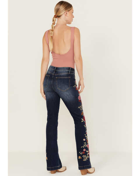 Image #3 - Driftwood Women's Medium Wash High Rise Floral Embroidered Stretch Flare Jeans , Medium Wash, hi-res