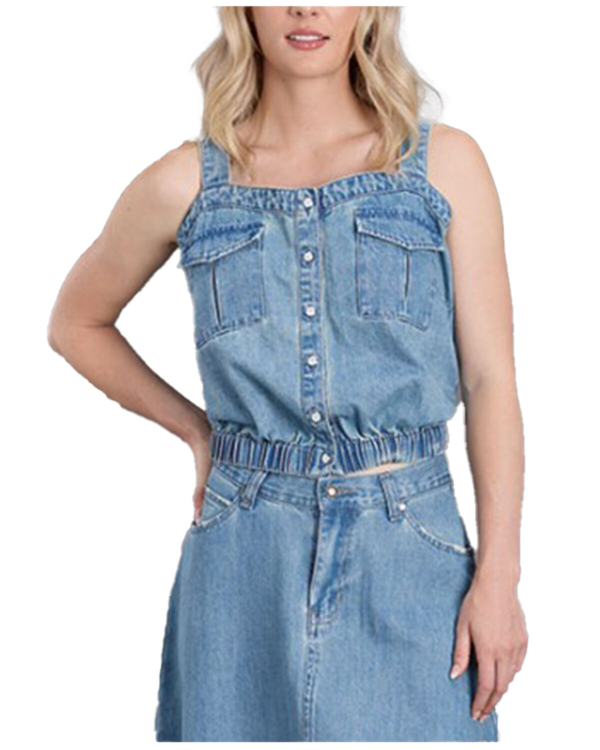 Image #1 - Stetson Women's Light Wash Denim Button Front Tank Top, Light Wash, hi-res