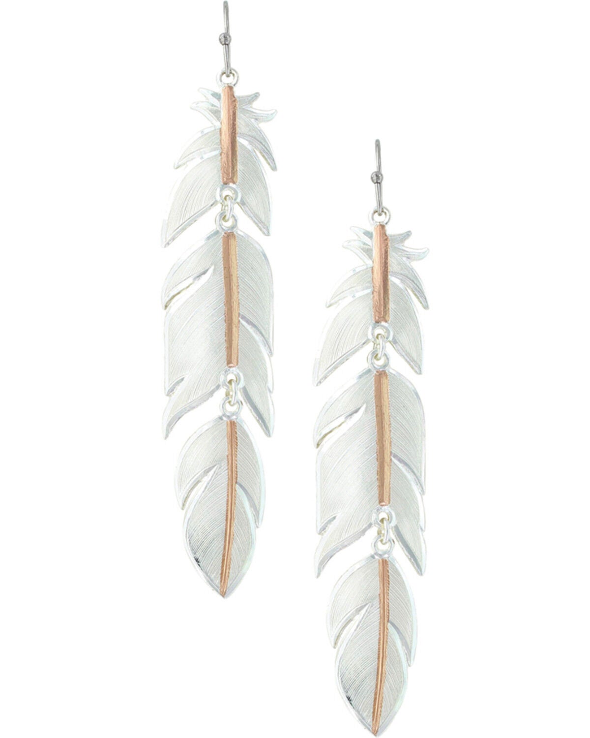 Montana Silversmiths Women's Rose Gold Plume Feather Earrings, Silver, hi-res