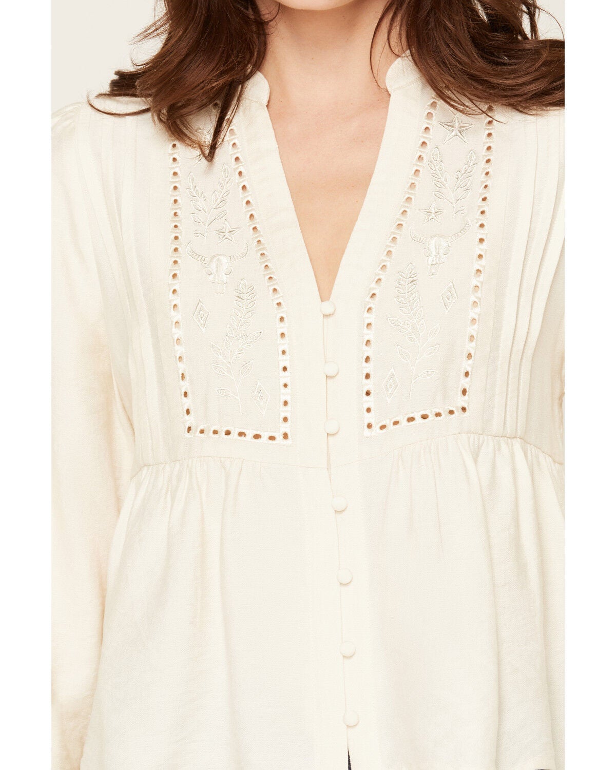 Image #4 - Wild Moss Women's Western Embroidered Long Sleeve Peasant Top, Cream, hi-res
