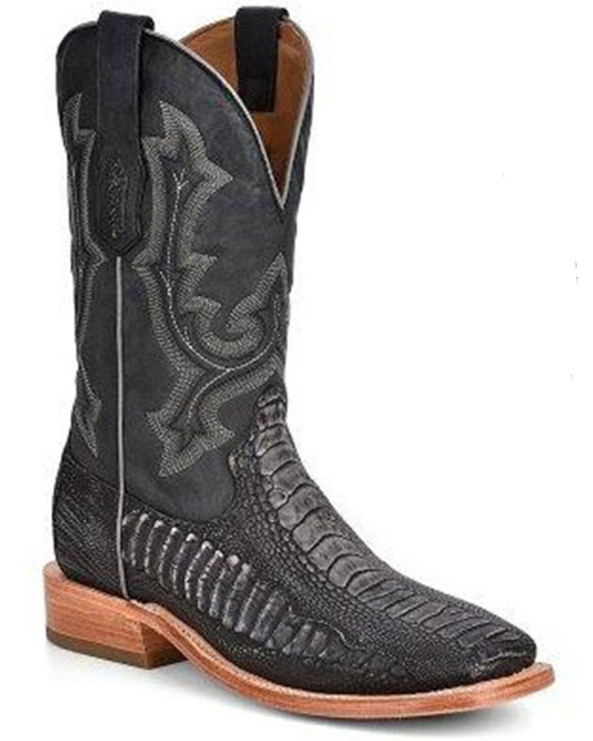 Corral Men's Ostrich Leg Embroidered Western Boots - Square Toe, Black, hi-res