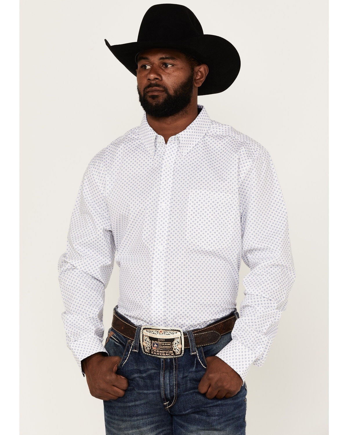 RANK 45&reg; Men's Mash Up Floral Geo Print Long Sleeve Button-Down Western Shirt - Big & Tall, White, hi-res
