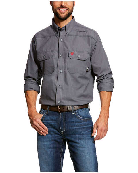 Ariat Men's FR Featherlight Button Down Long Sleeve Work Shirt , Grey, hi-res