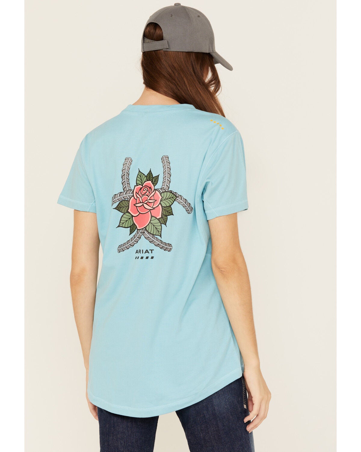 Ariat Women's Rebar Workman Rose Short Sleeve Graphic Work Tee, Blue, hi-res