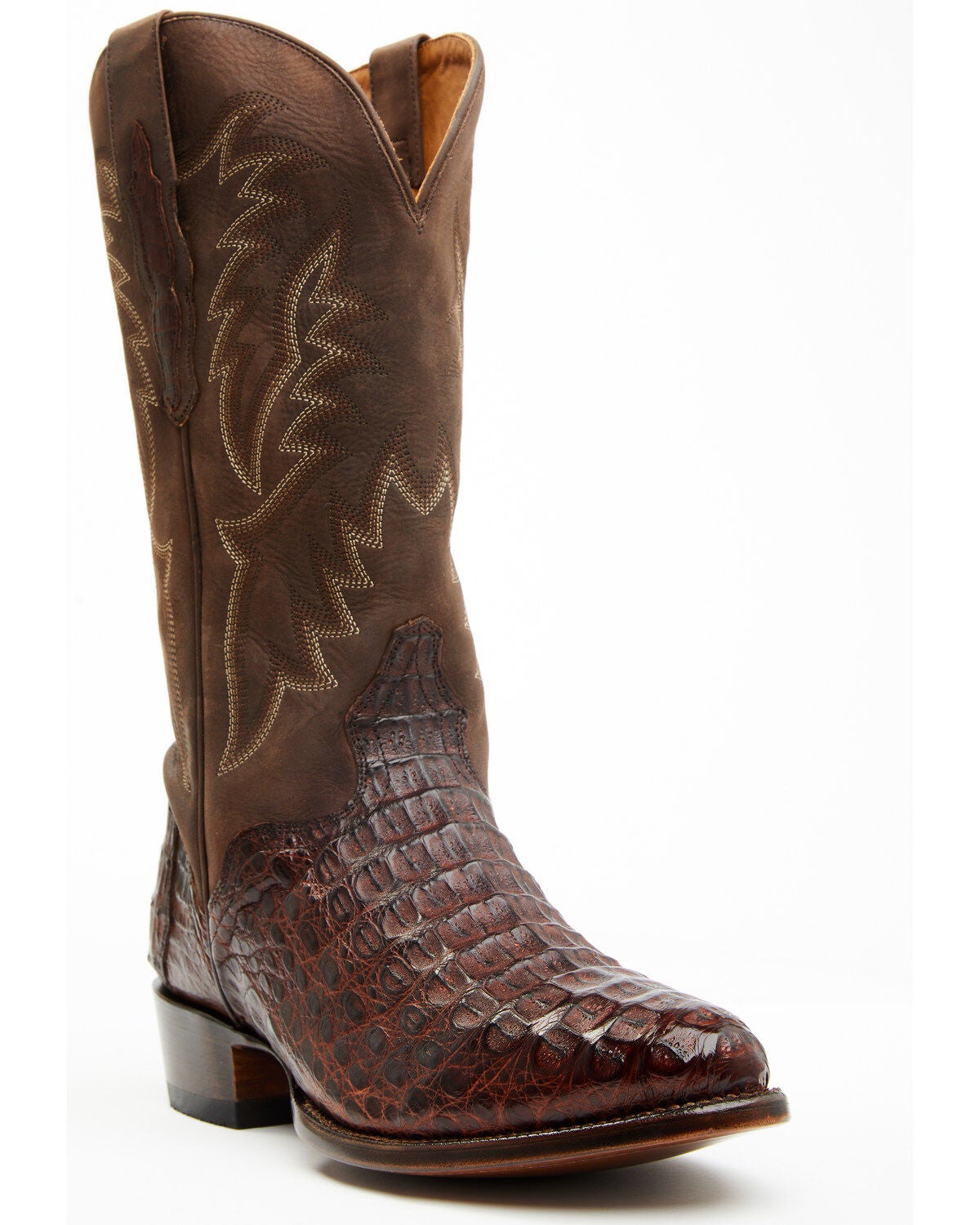 El Dorado Men's Exotic Caiman Western Boots - Round Toe, Brass, hi-res