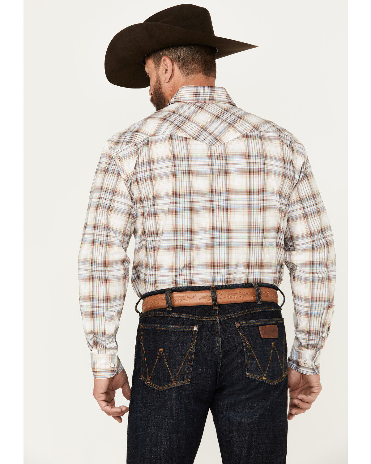 Image #4 - Rough Stock by Panhandle Men's Ombre Plaid Print Long Sleeve Snap Stretch Western Shirt, , hi-res