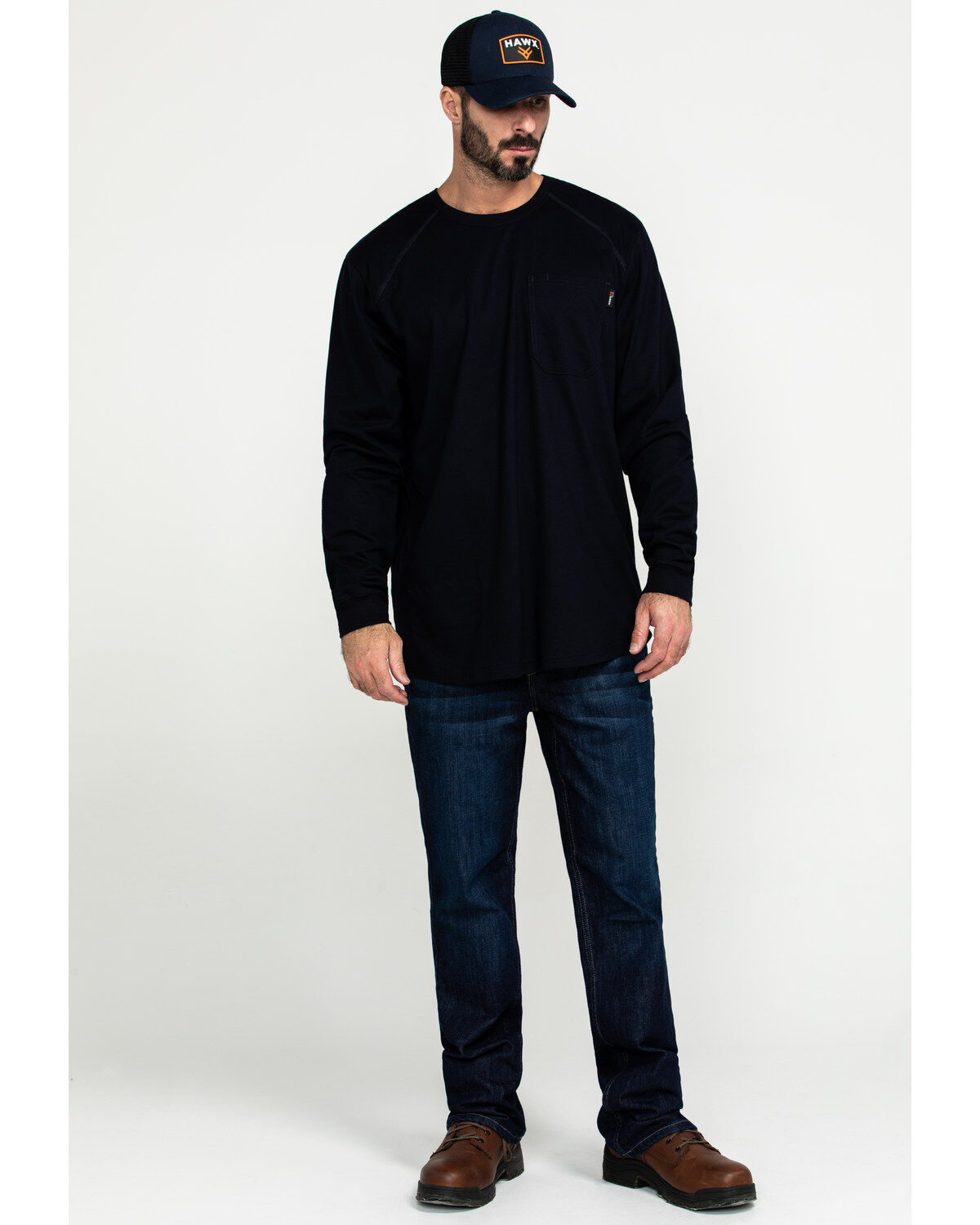 Image #6 - Hawx Men's FR Pocket Long Sleeve Work T-Shirt - Tall, Navy, hi-res