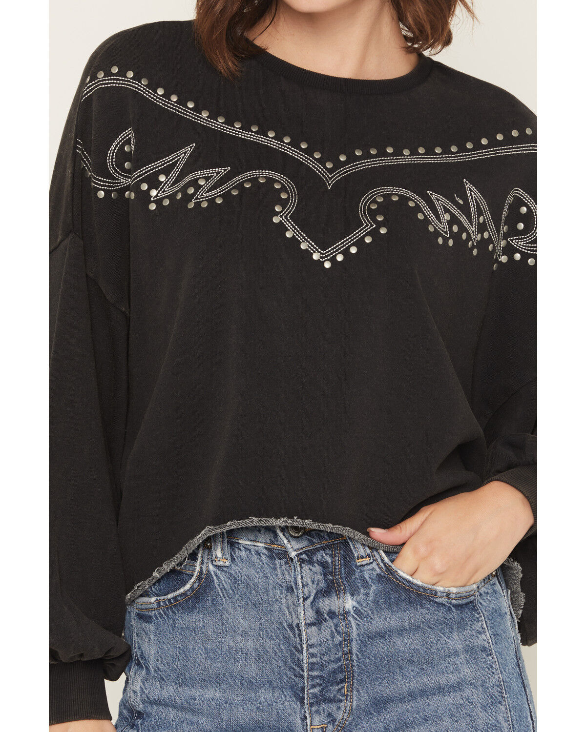 Image #3 - Rock & Roll Denim Women's Embroidered Bootstitch Crewneck, Black, hi-res