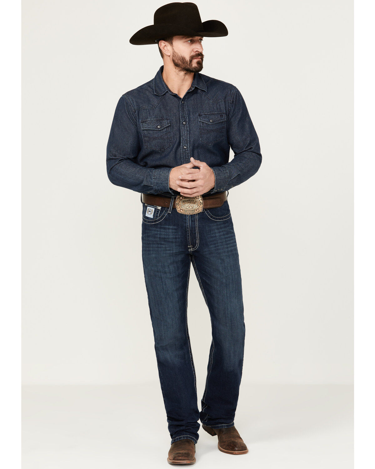 Image #1 - Cinch Men's White Label Performance Dark Relaxed Straight Stretch Denim Jeans, Indigo, hi-res