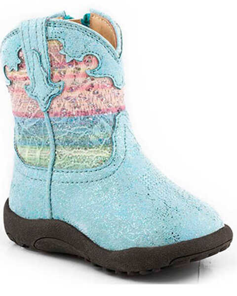 Roper Infant Girls' Cowbabies Glitter Lace Western Boots - Broad Square Toe, Blue, hi-res