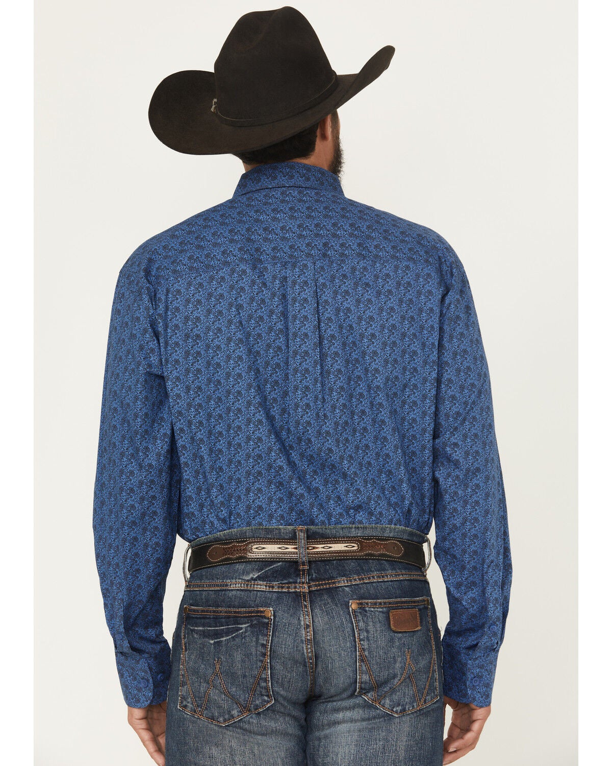 Image #4 - George Strait by Wrangler Men's Floral Print Long Sleeve Button-Down Stretch Western Shirt - Tall, Blue, hi-res