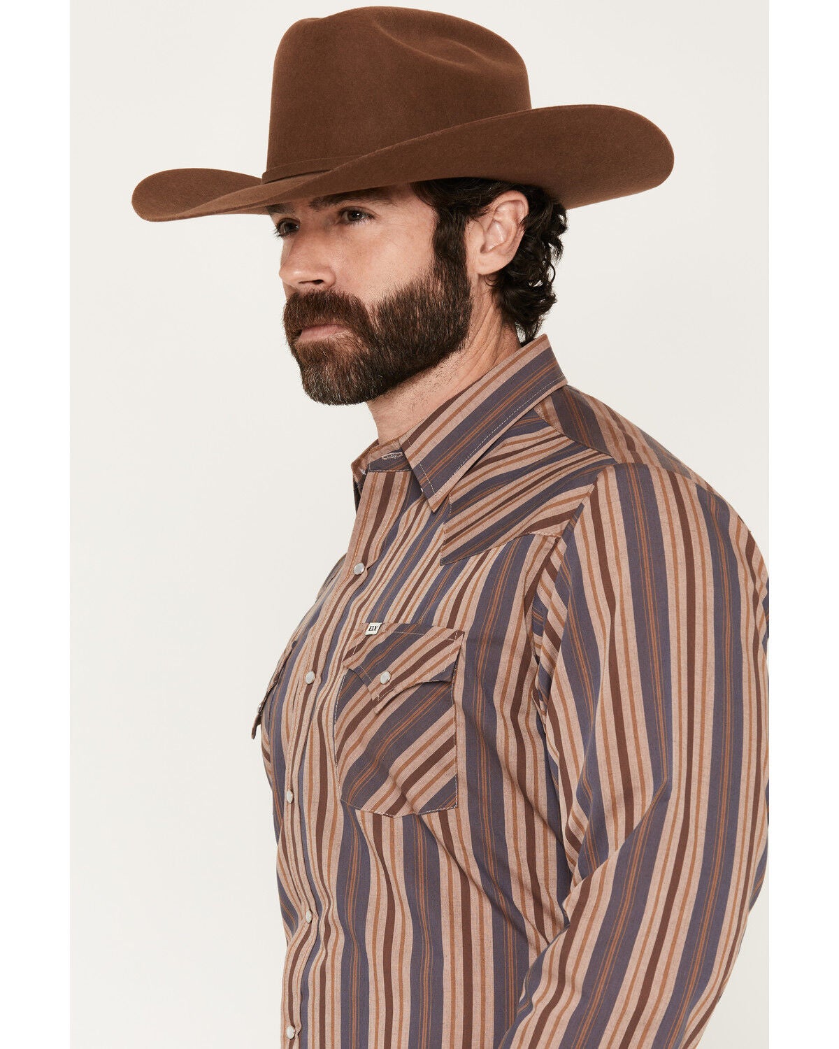 Image #2 - Ely Walker Men's Striped Long Sleeve Pearl Snap Western Shirt, Blue, hi-res