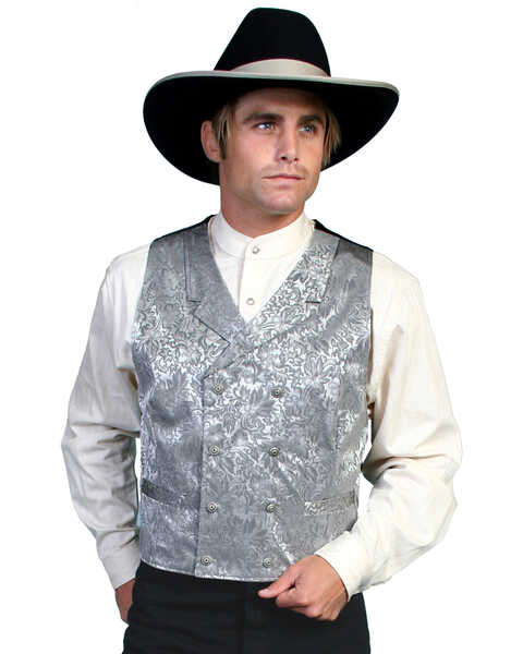 Image #1 - Scully Men's Floral Pattern Silk Vest, Grey, hi-res