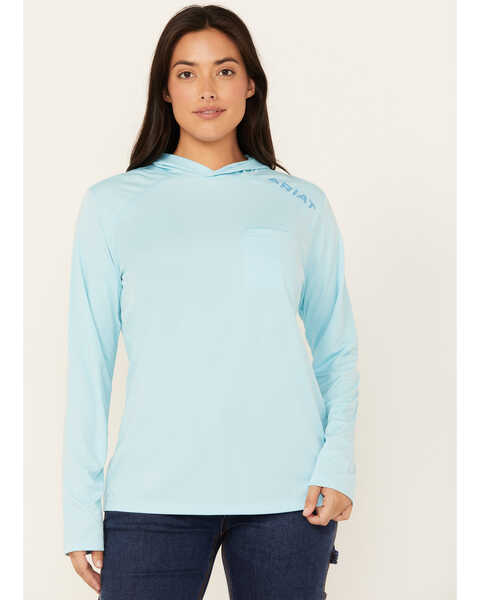 Ariat Women's Rebar Sunblocker Long Sleeve Hooded T-Shirt , Turquoise, hi-res
