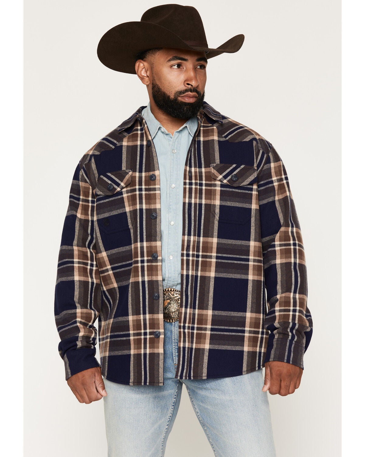 Cody James Men's Trailhead Plaid Print Flannel Fleece Lined Shirt Jacket, Navy, hi-res