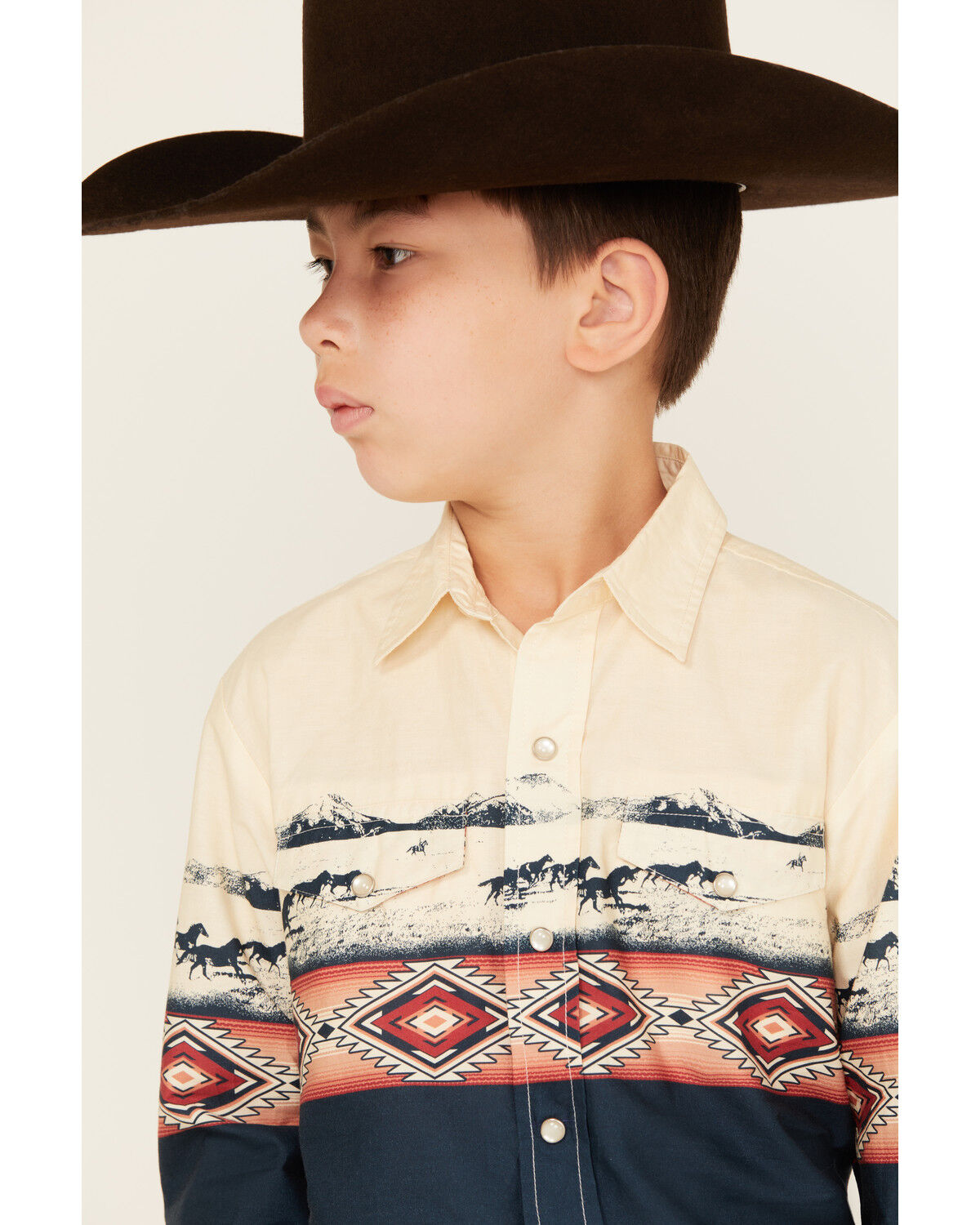 Roper Boys´ Vintage Running Horses Boarder Long Sleeve Snap WesternShirt teamlce.in - Image 3