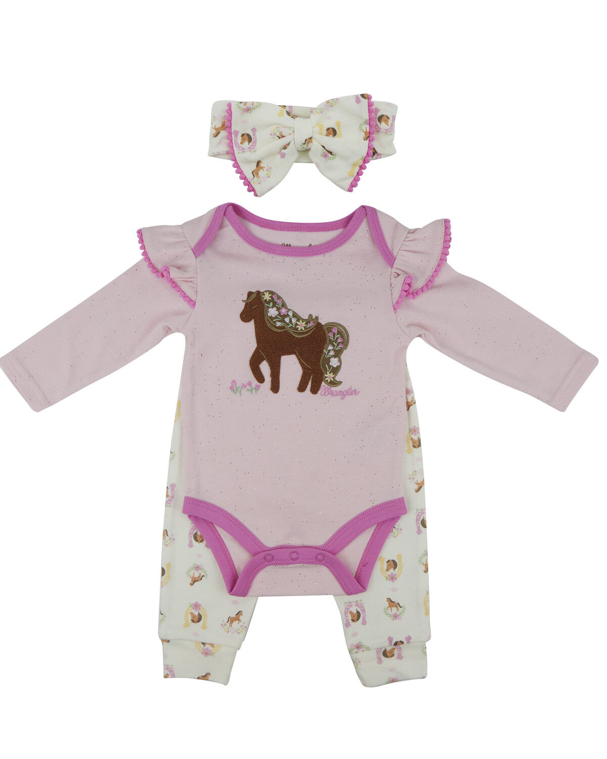 Image #1 - Wrangler Infant Girls' Pony Onesie Set - 3 Piece, Multi, hi-res