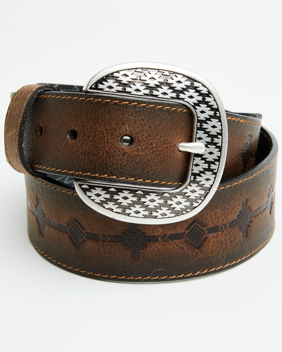 Red Dirt Hat Men's Southwestern Print Leather Belt, Brown, hi-res