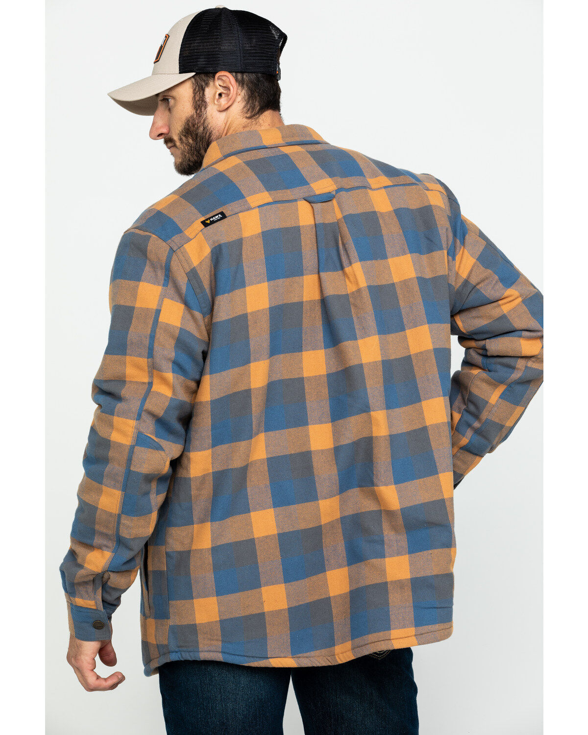 Hawx Men's Khaki Sherpa Lined Plaid Zip Front Work Shirt