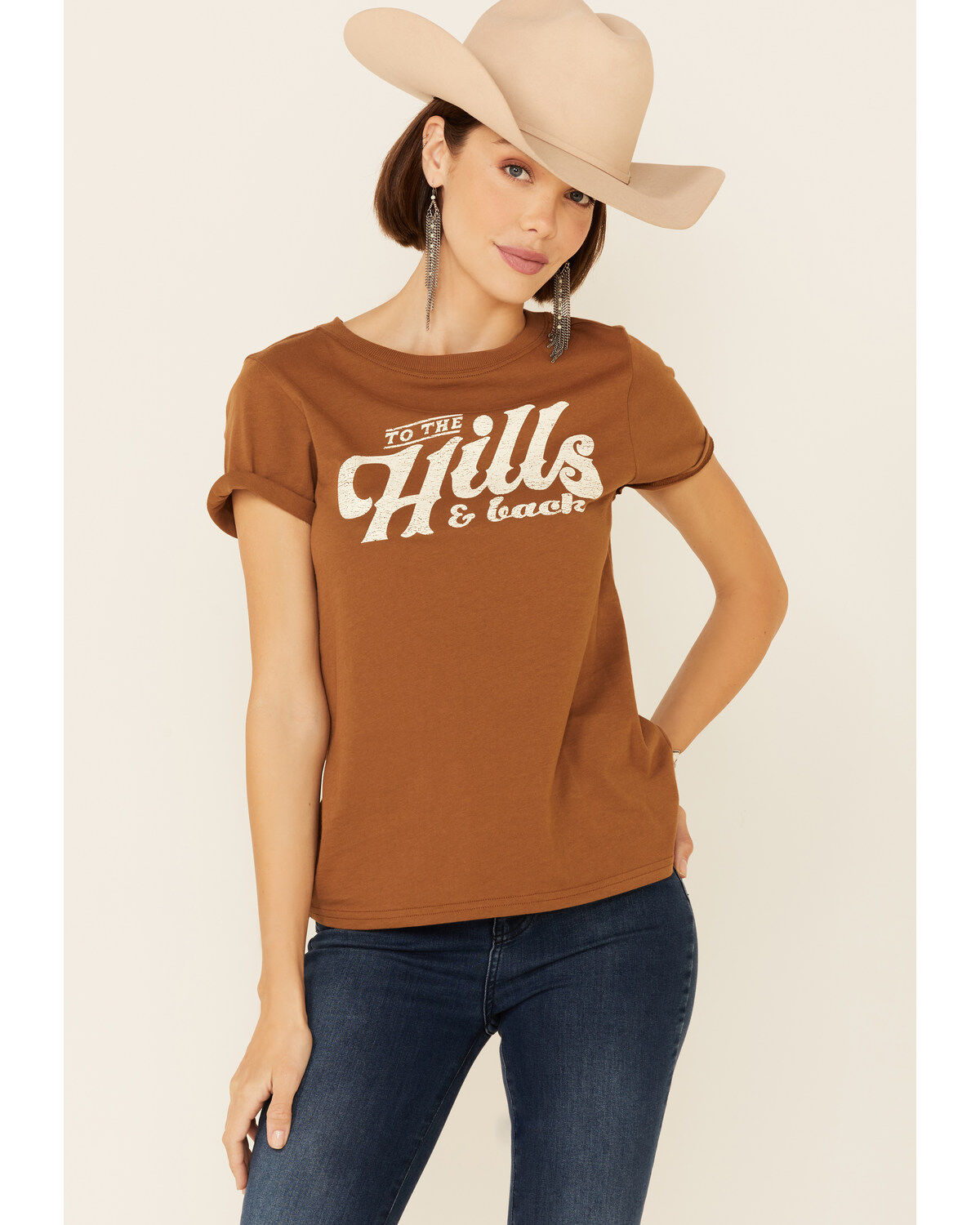 Image #1 - Shyanne Women's To The Hills & Back Graphic Short Sleeve Tee, Brown, hi-res