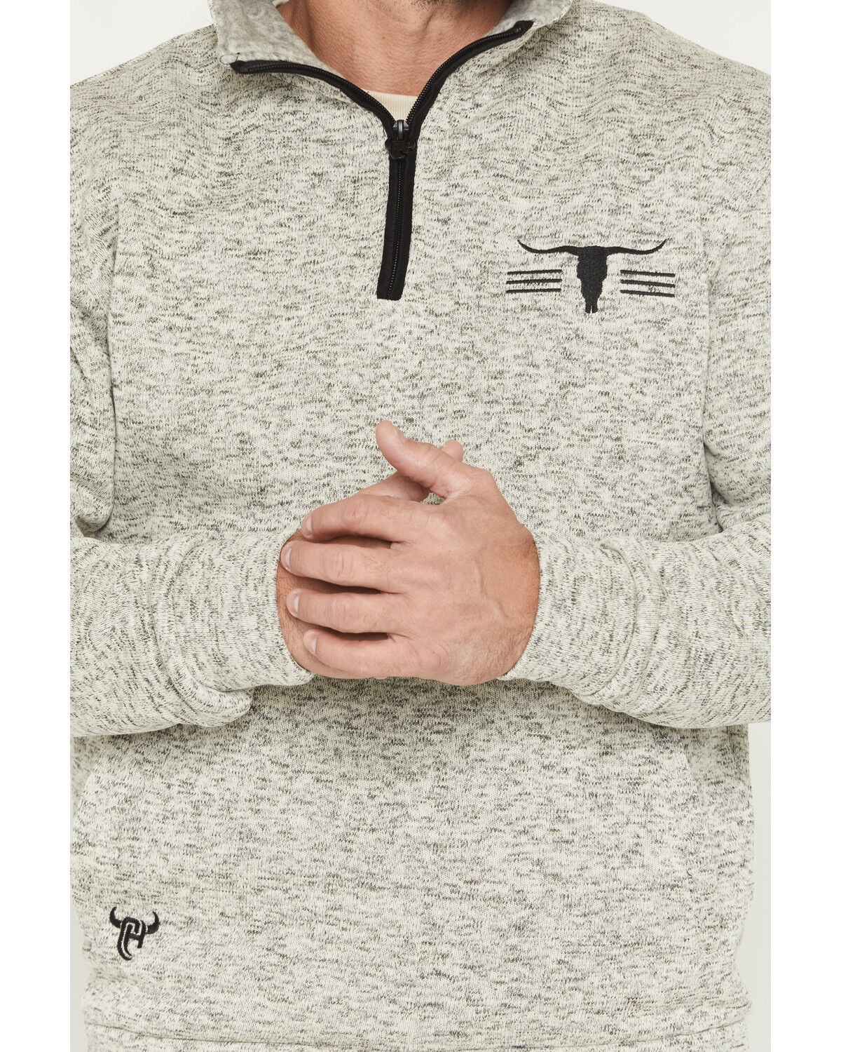 Image #3 - Cowboy Hardware Men's Heathered 1/4 Zip Pullover, Oatmeal, hi-res