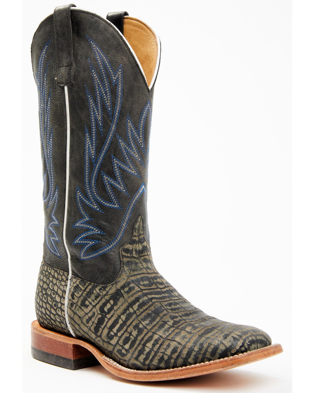 Horse Power Men's Coco Caiman Print Western Boots - Broad Square Toe, Grey, hi-res