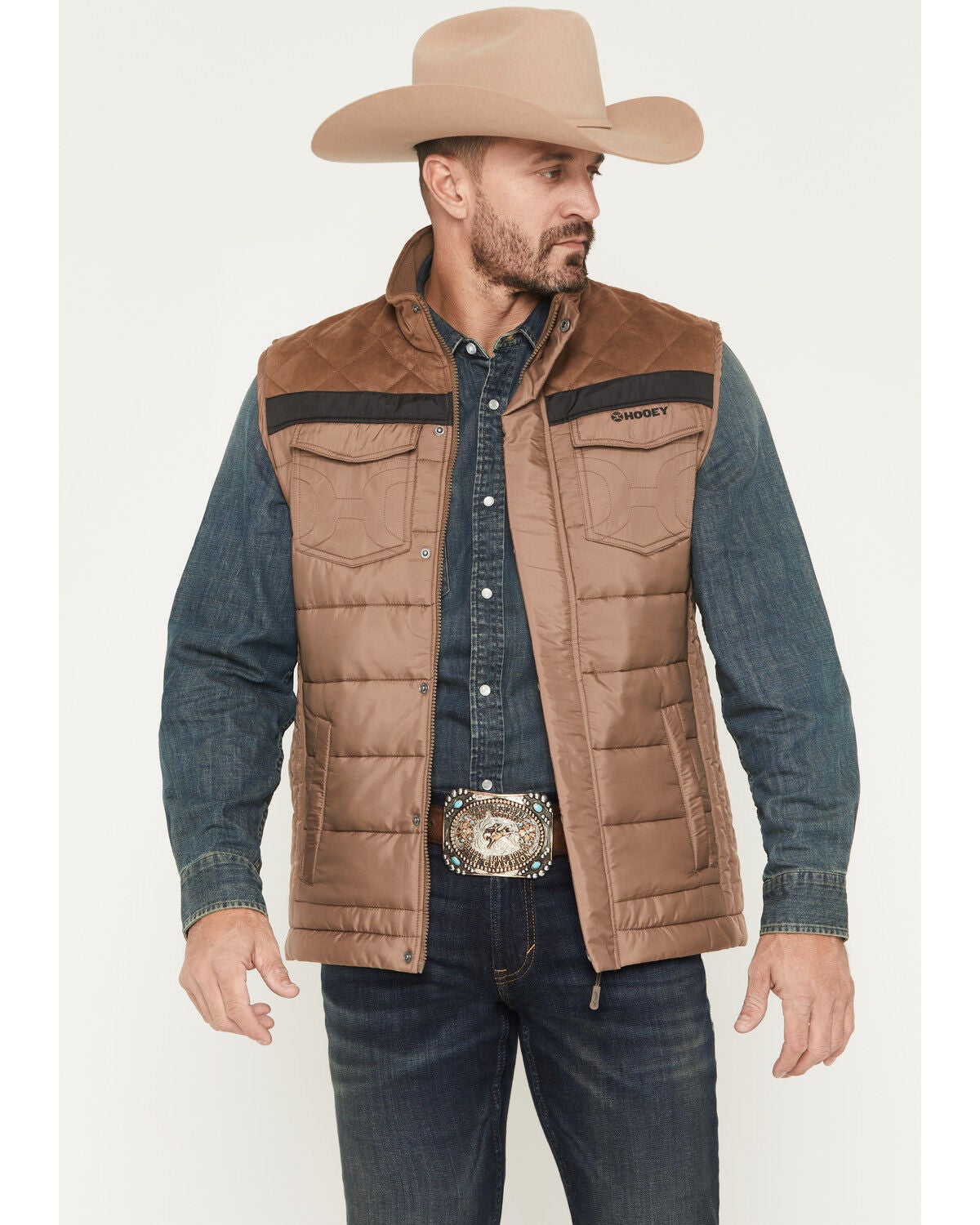 Hooey Men's Banff Packable Puffer Vest, Camel, hi-res