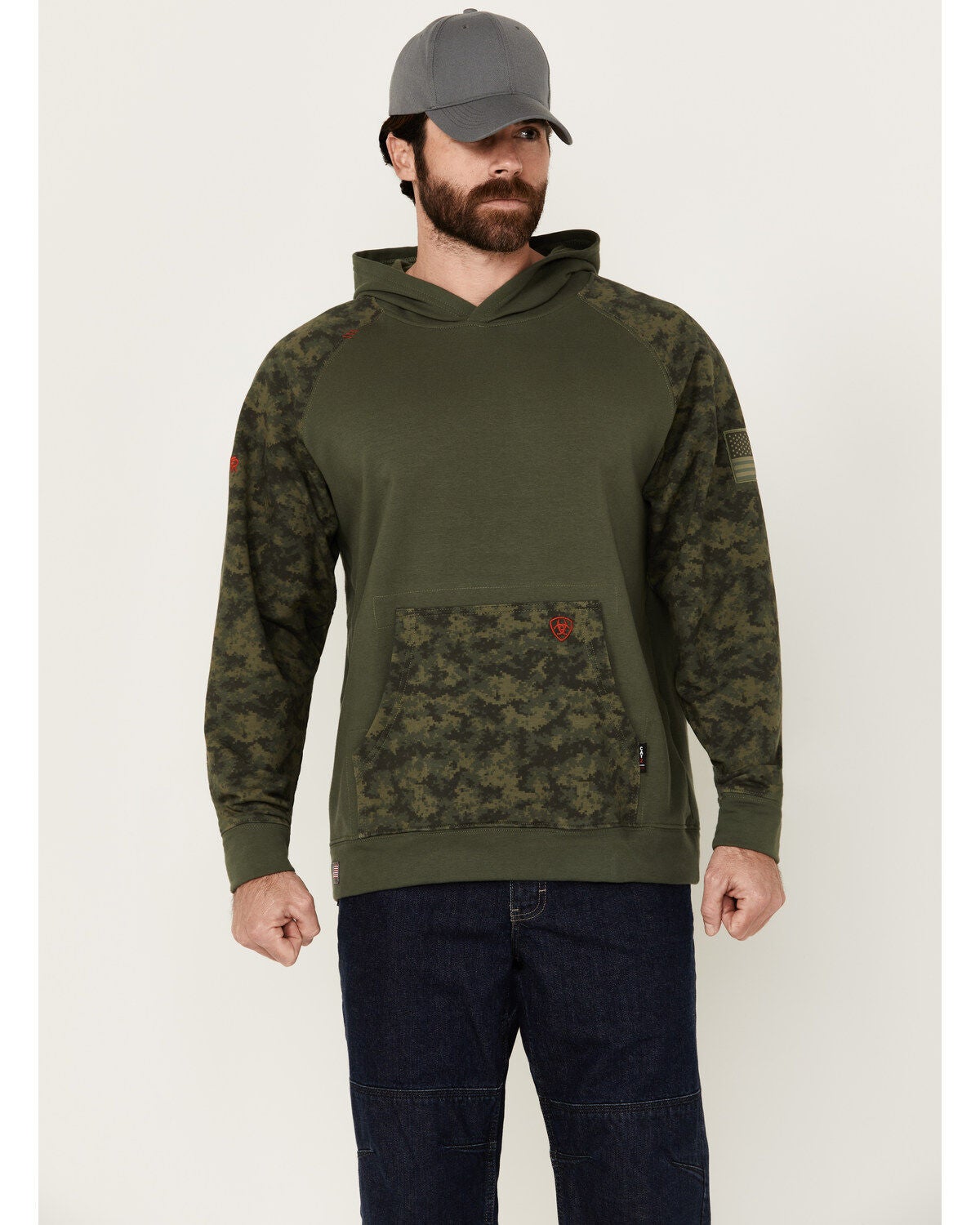 Ariat Men's FR DuraStretch Patriot Camo Print Hooded Sweatshirt, Multi, hi-res
