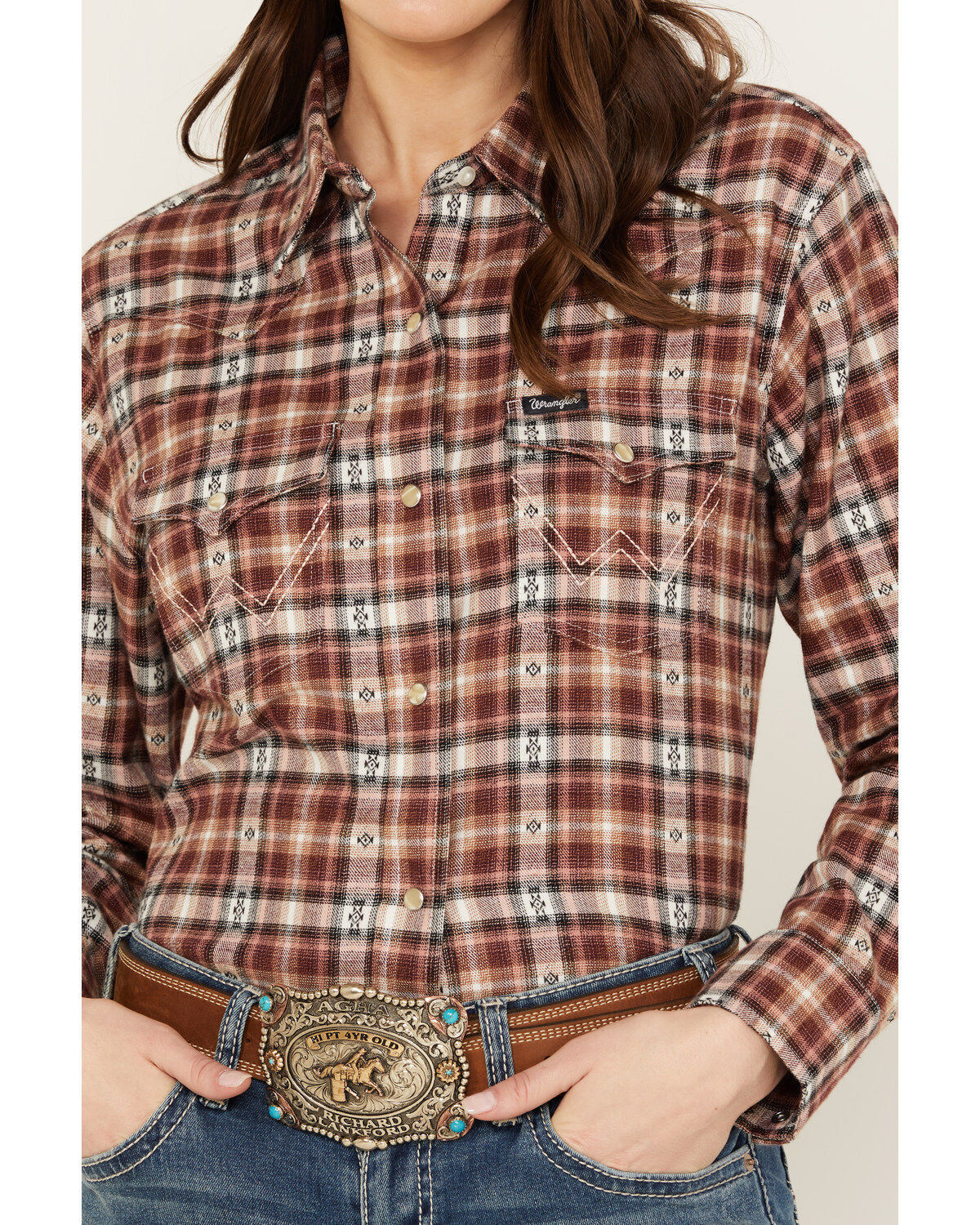 Image #3 - Wrangler Women's Plaid Print Flannel Boyfriend Long Sleeve Snap Western Shirt, Multi, hi-res