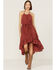 Lush Women's Brick Red Hi-Low Tank Self Tie Dress, Brick Red, hi-res
