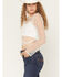 Image #3 - Blue B Women's Long Sleeve Mesh Metallic Fringe Crop Top, White, hi-res