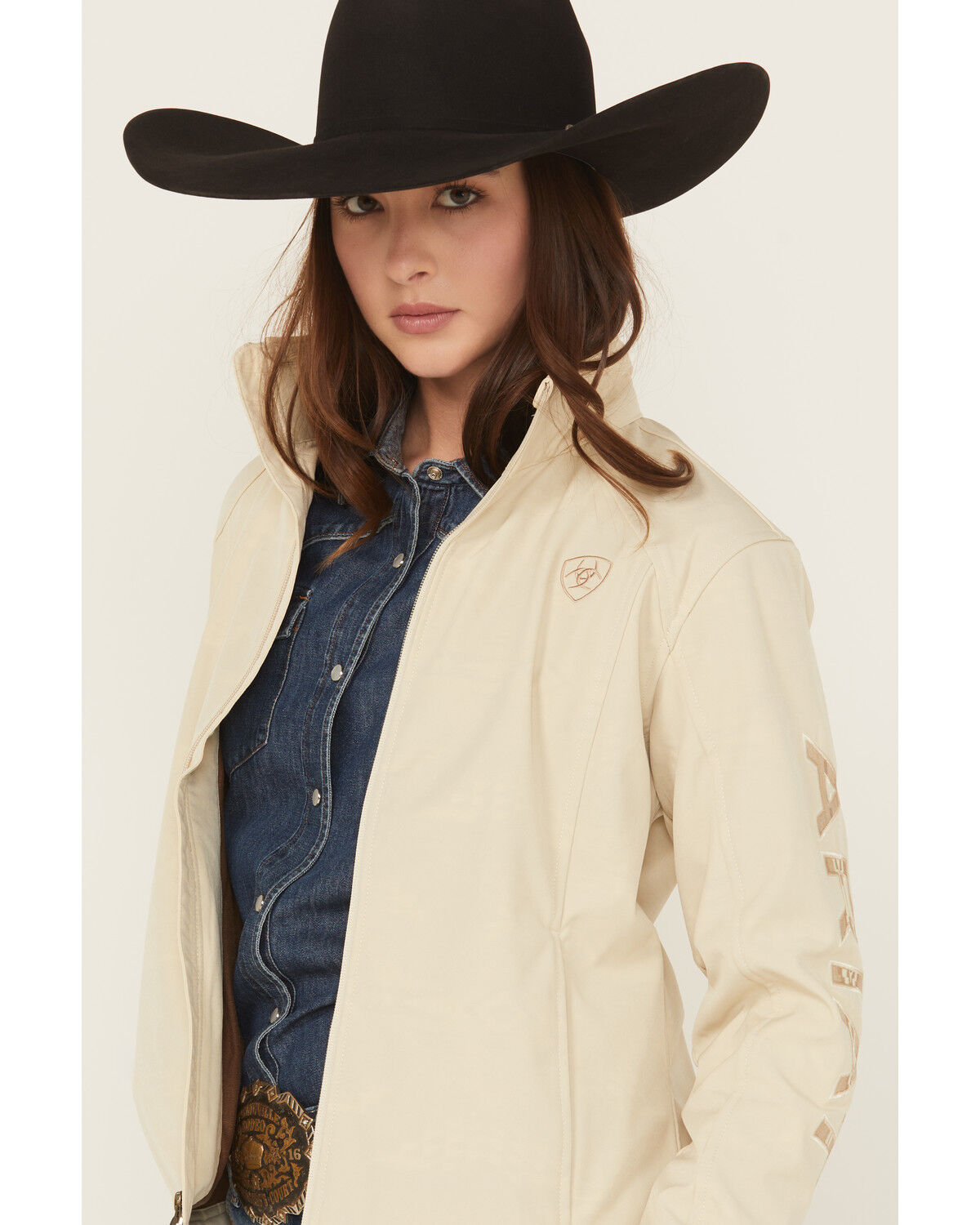 Image #2 - Ariat Women's Logo Softshell Jacket, Cream, hi-res