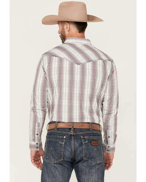 Moonshine Spirit Men's Stripe Plaid Long Sleeve Snap Western Shirt , White, hi-res