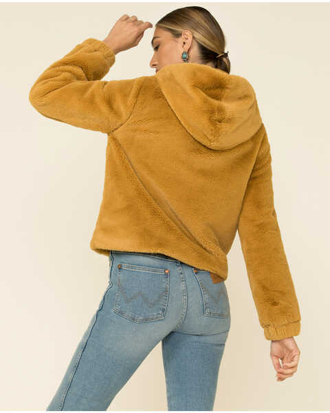 26 International Women's Mustard Faux Fur Hooded Jacket , Mustard, hi-res