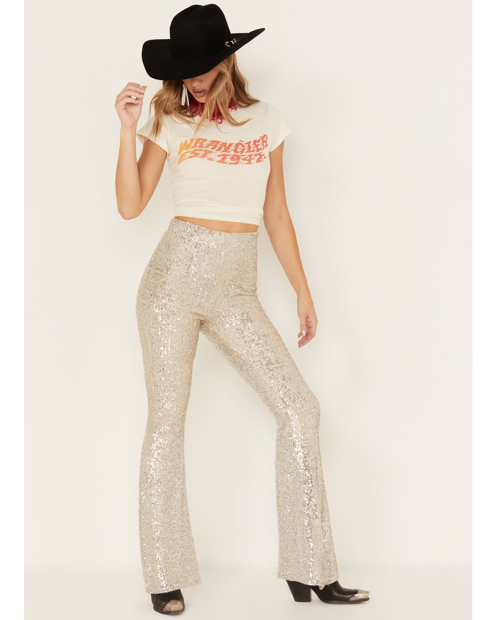 Show Me Your Mumu Women's Sequins Mercury Bell Bottom Pants | Boot Barn