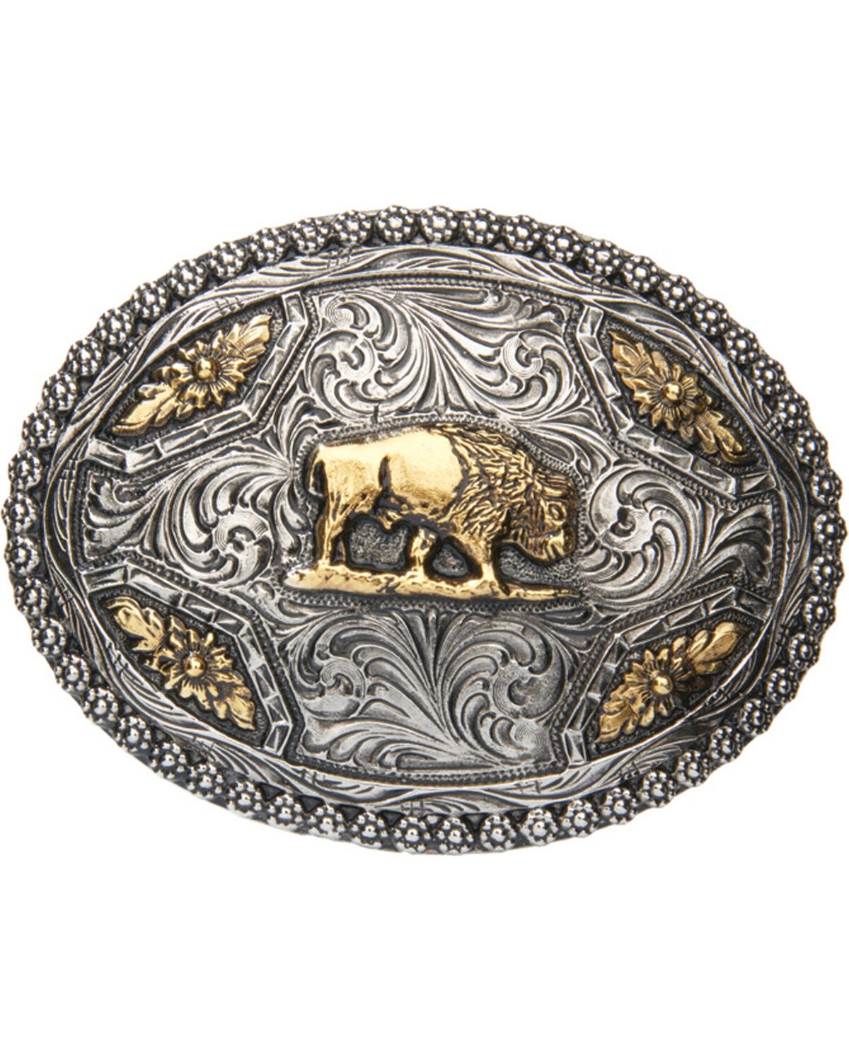 AndWest Men's Oval Brass Buffalo Belt Buckle, Two Tone, hi-res