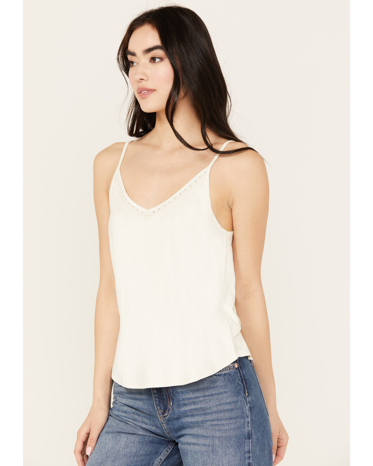Image #2 - Shyanne Women's Crochet Lace Faux Suede Cami Top, Ivory, hi-res