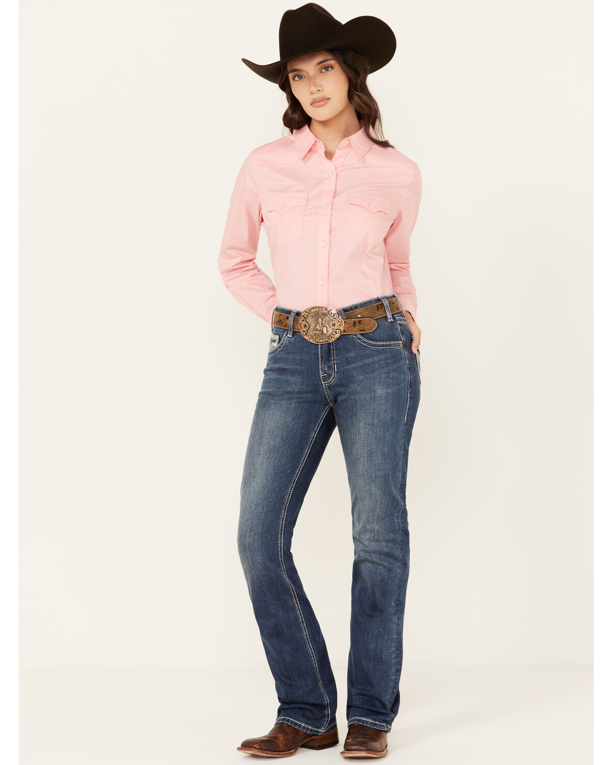 Image #3 - Rock & Roll Denim Women's Medium Wash Mid Rise Cowhide Pocket Bootcut Stretch Denim Jeans, Medium Wash, hi-res