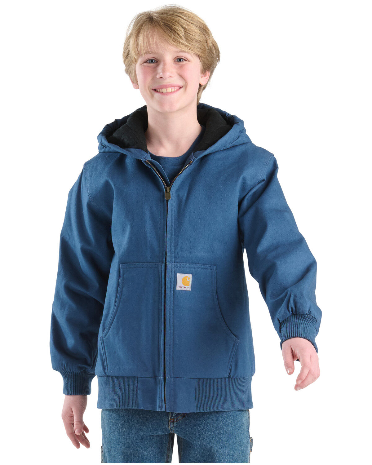 Image #1 - Carhartt Boys' Canvas Insulated Hooded Jacket, Dark Blue, hi-res