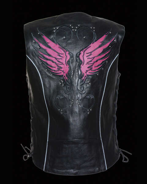 Milwaukee Leather Women's Stud & Wings Leather Vest - 5X, Pink/black, hi-res